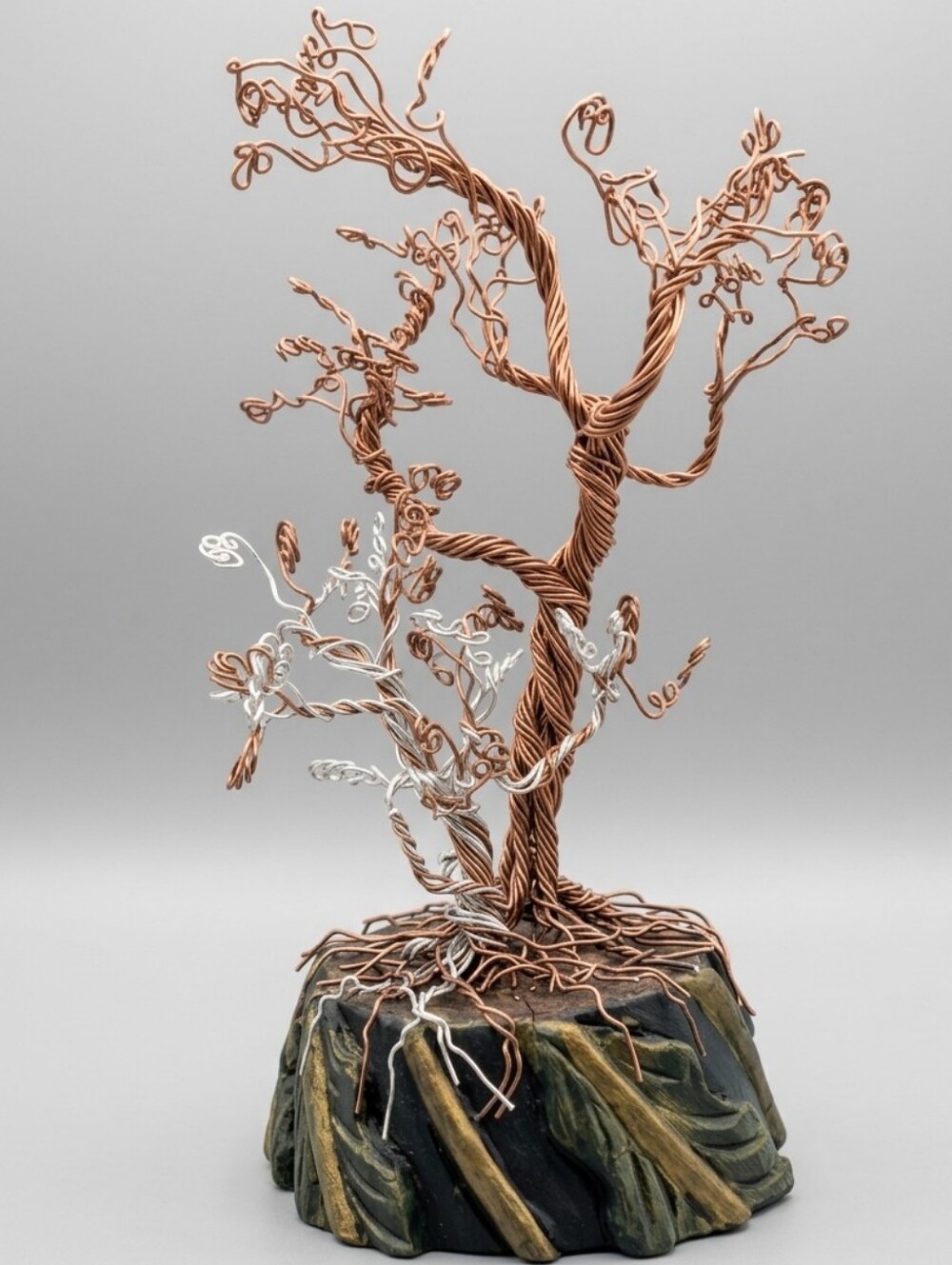 Copper & Silver Twisted Wire Tree Sculpture by